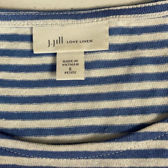 J.Jill Linen Blend Short sleeve Top with Twist Sleeve,opal blue sz small petite - Picture 7 of 10